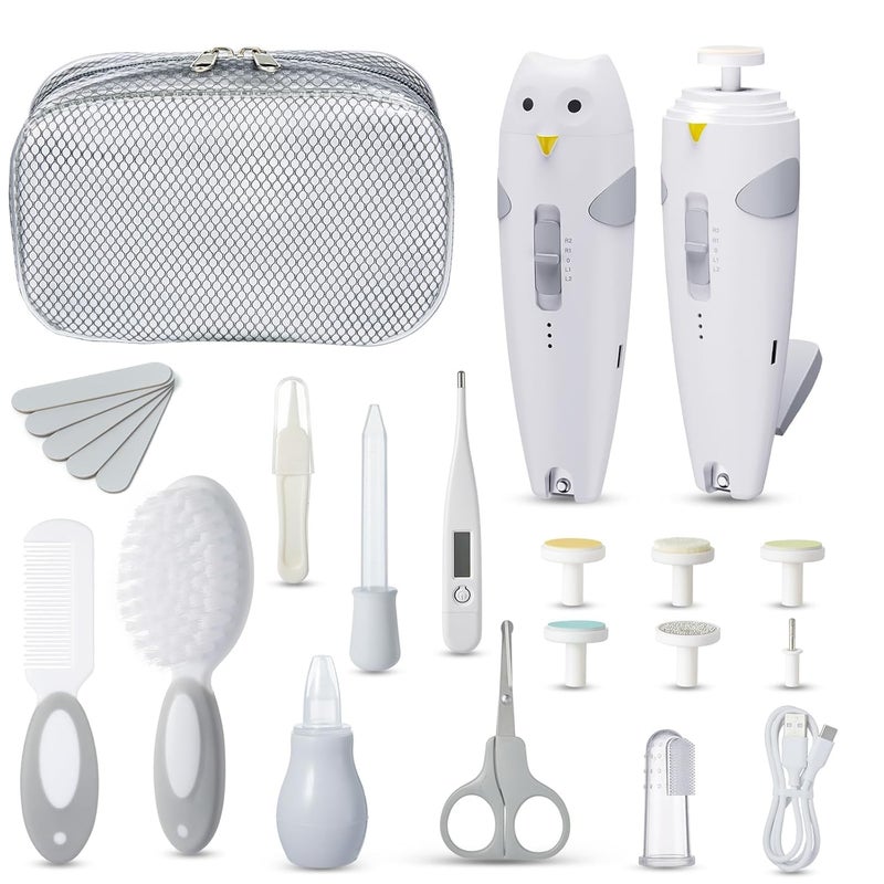 Lictin Baby Healthcare and Grooming Kit, 26 in 1 Rechargeable Nail Trimmer Electric Set,Safe File with Auto Light, Newborn Nursery Health Care Portable Safety Set for Infant Toddlers Boys Girls, Grey - Image 1